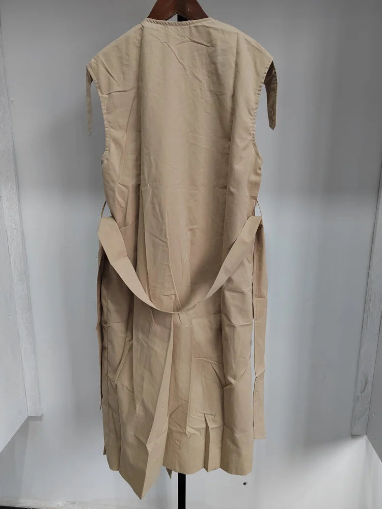 [EWQ] Damenanzug 2024 Frühling Neue schicke lose Mäntel Revers Schnürung ärmellose Jacke + einfaches O-Ausschnitt Laternenärmel Hemdkleid